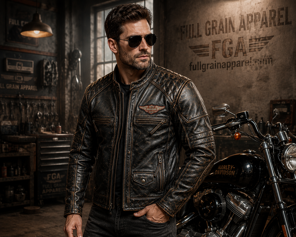Harley-Davidson Black Biker Leather Jacket for Men | FGA