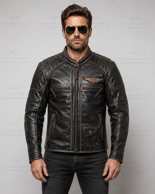Harley-Davidson-Inspired Black Biker Leather Jacket for Men – product view