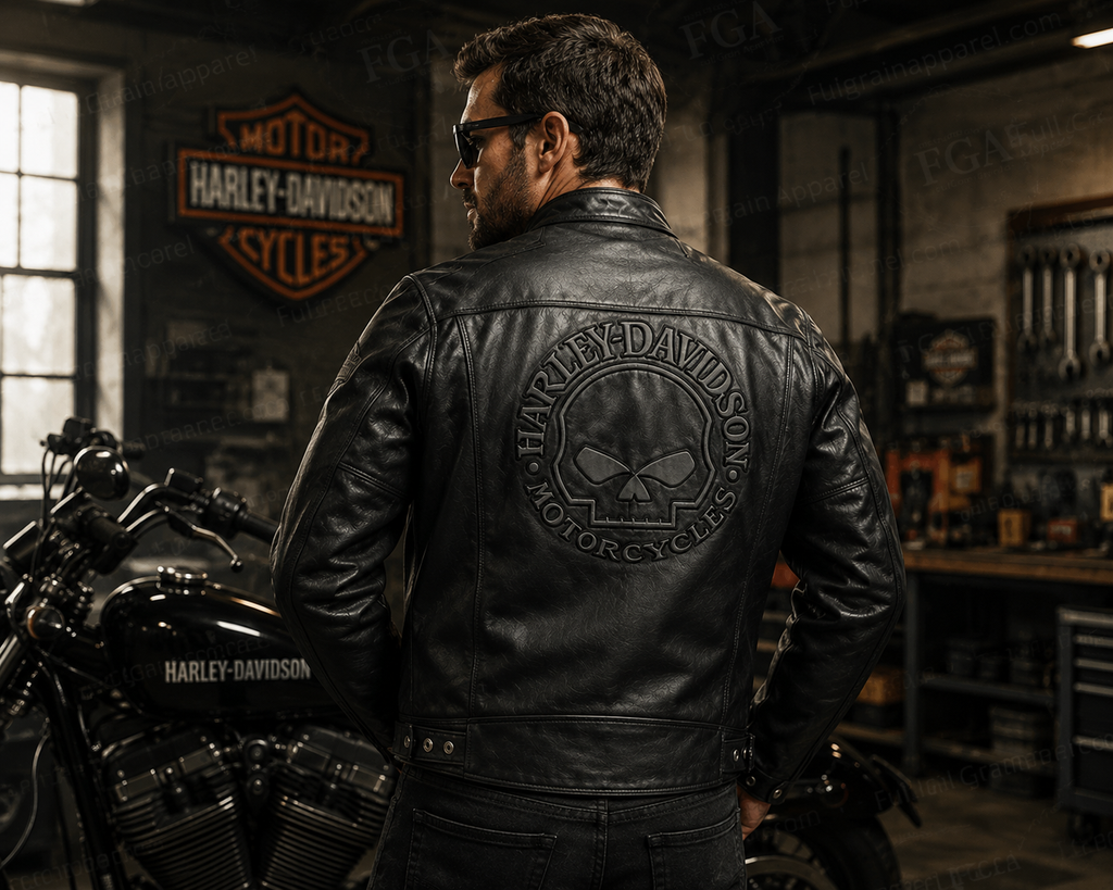 Harley-Davidson Skull Biker Leather Jacket for Men | FGA