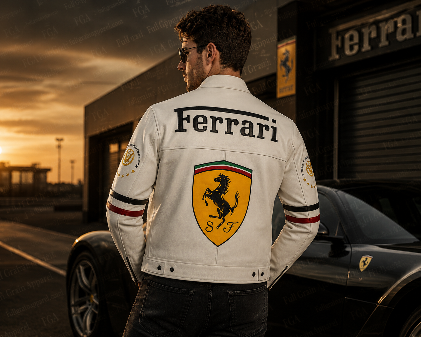 Ferrari Schumacher White Racing Leather Jacket | Full Grain Apparel
