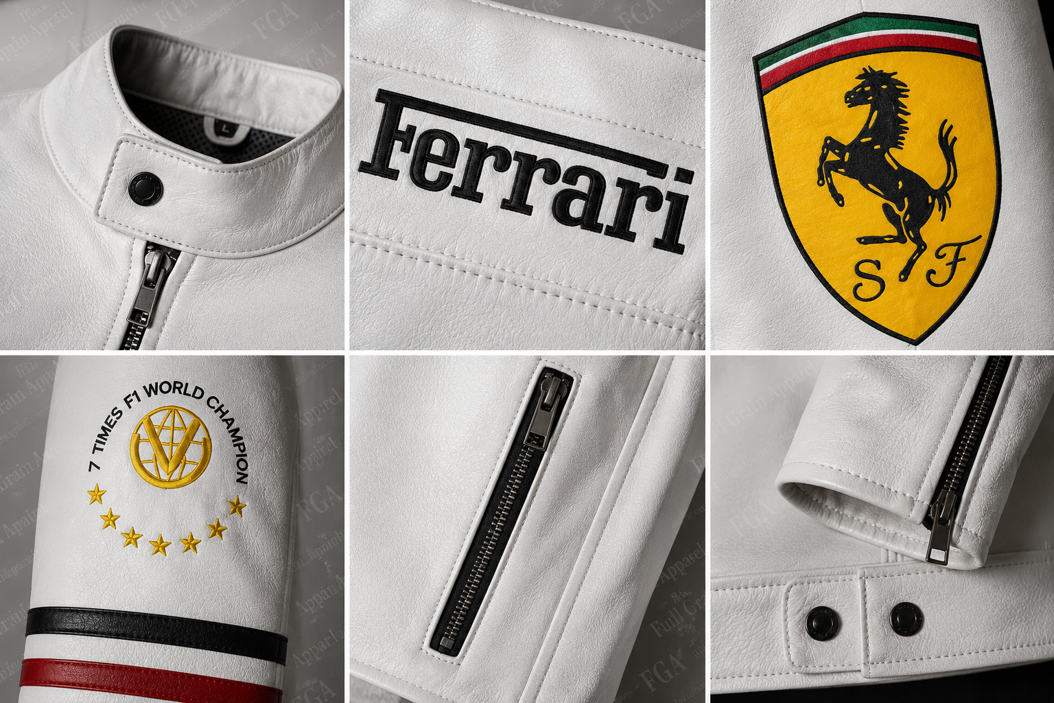 Ferrari Schumacher White Racing Leather Jacket | Full Grain Apparel