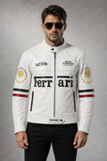 Ferrari Schumacher White Racing Leather Jacket | Full Grain Apparel