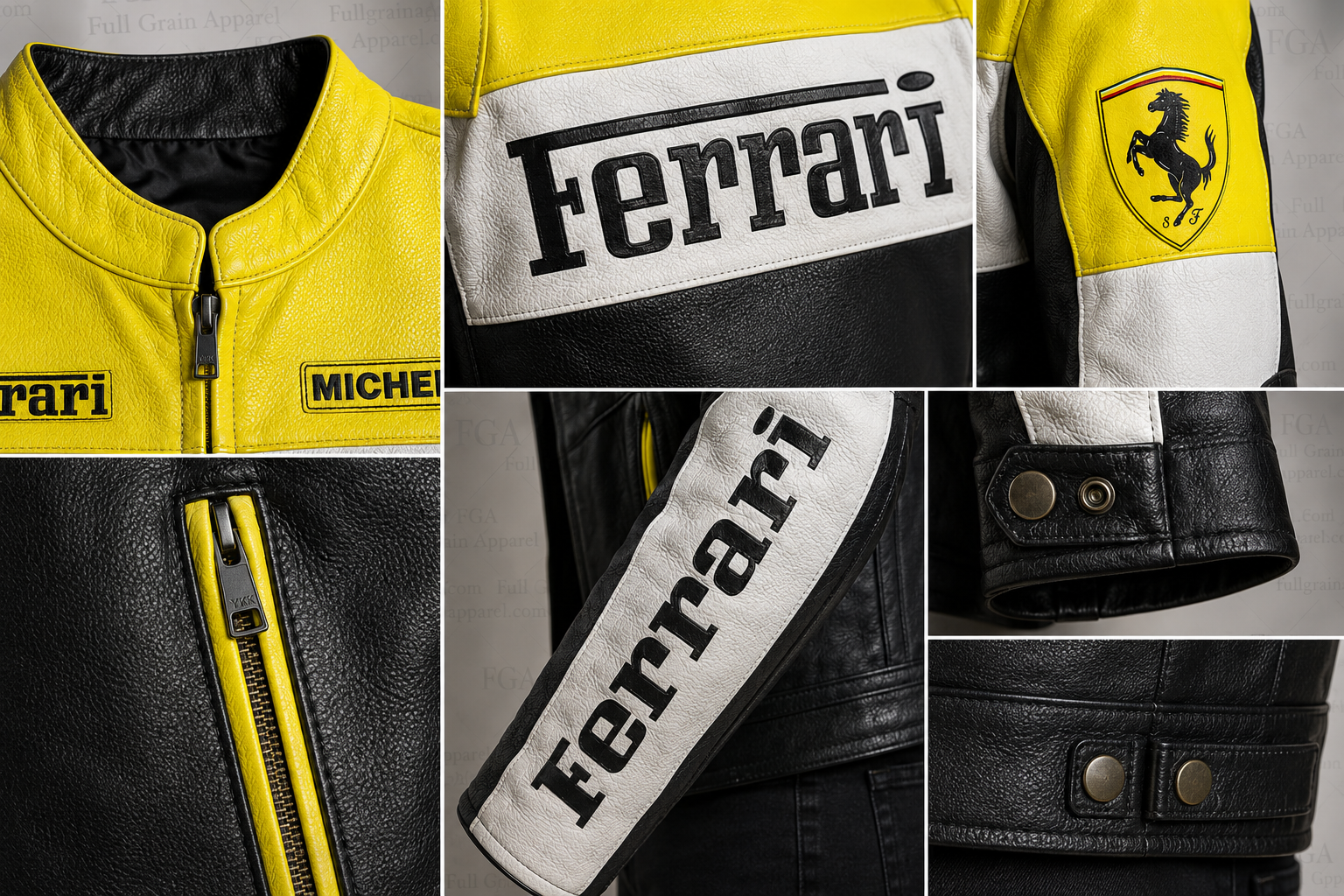 Ferrari Yellow Black White Leather Jacket for Men | Full Grain Apparel