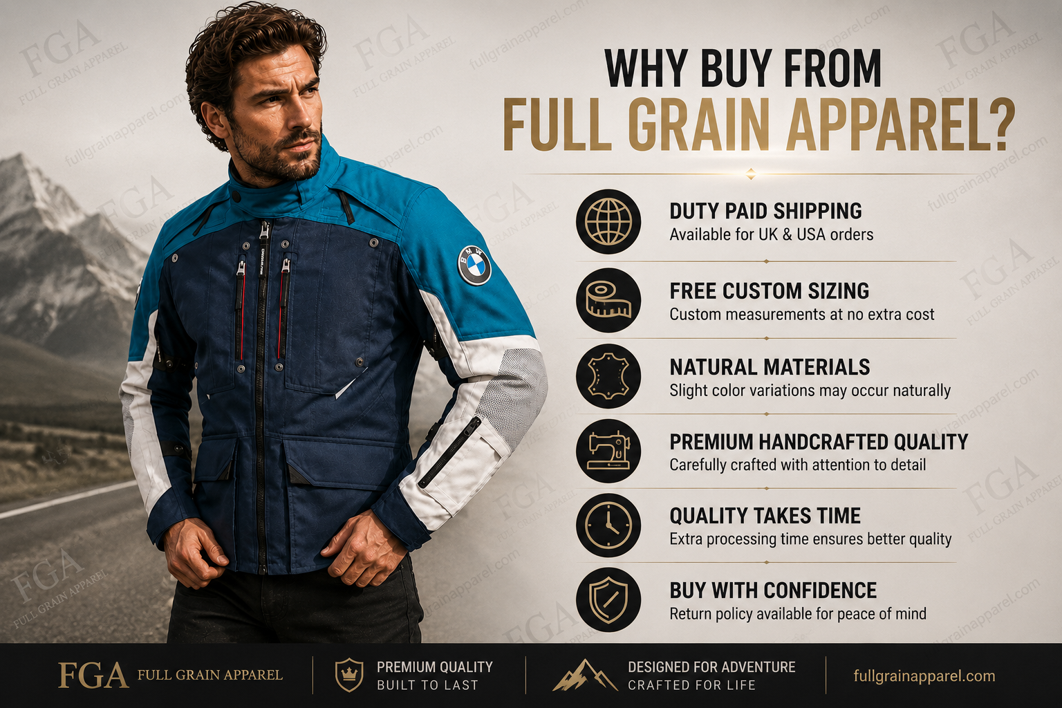 Men’s BMW GS Rallye Blue Adventure Motorcycle Jacket By FGA