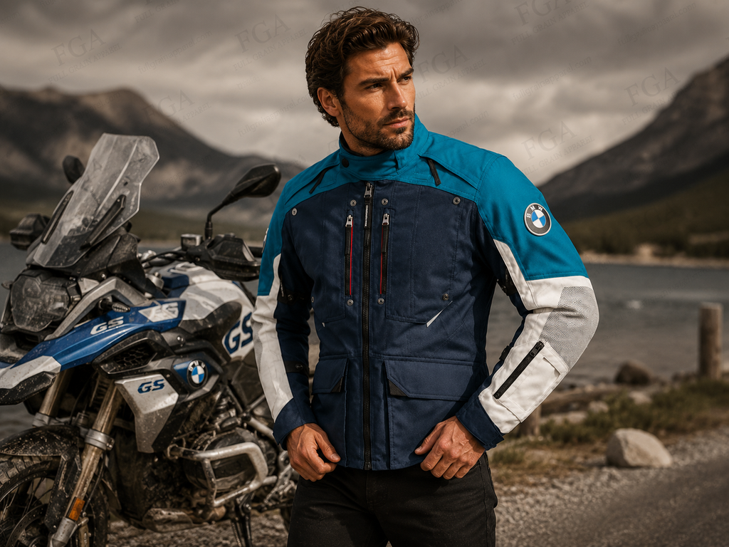 Men’s BMW GS Rallye Blue Adventure Motorcycle Jacket By FGA