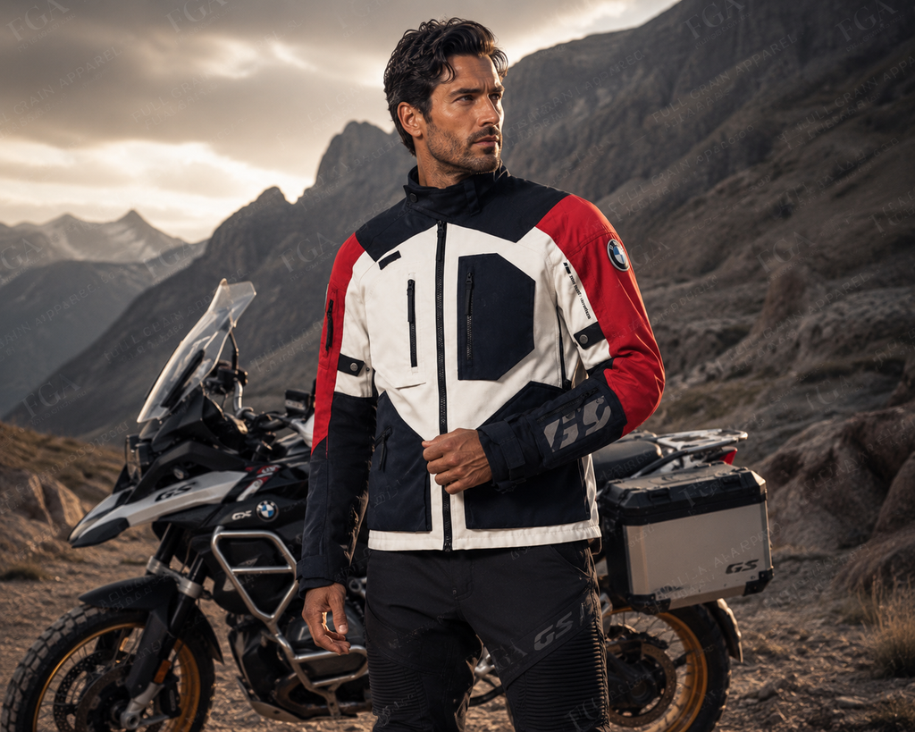Men’s BMW Motorcycle Riding Jacket – Red White Navy By FGA