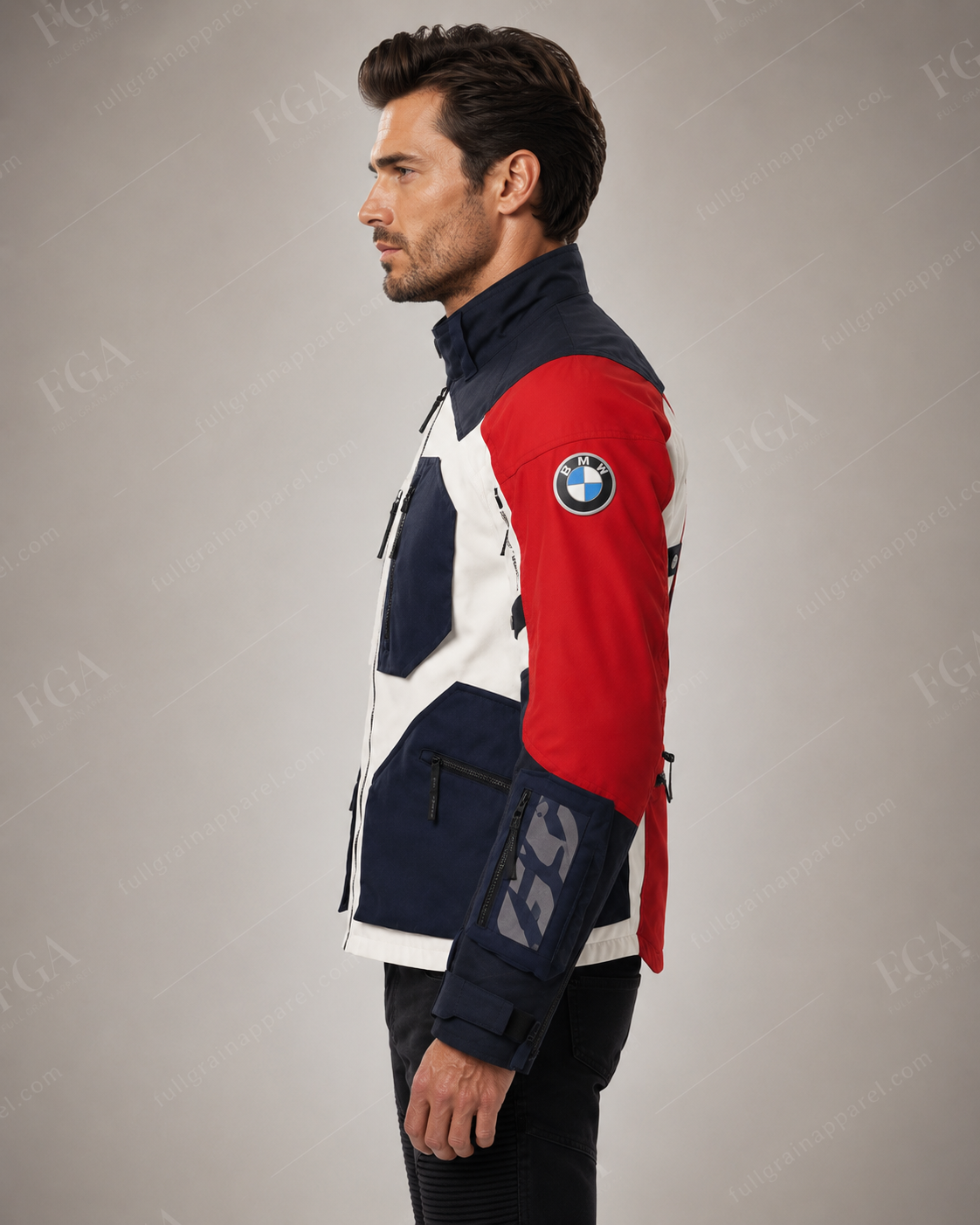 Men’s BMW Motorcycle Riding Jacket – Red White Navy By FGA
