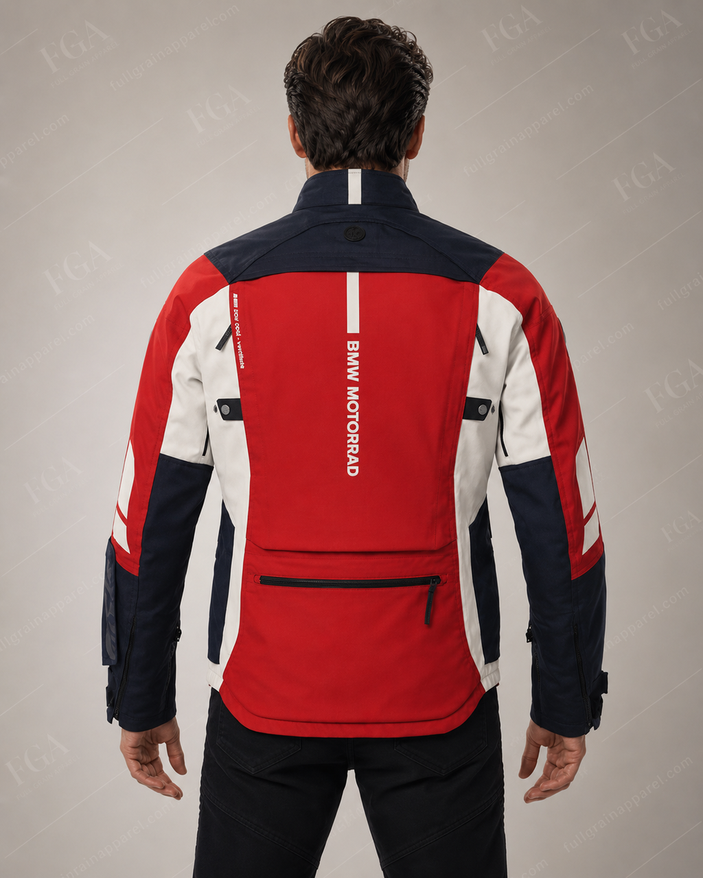 Men’s BMW Motorcycle Riding Jacket – Red White Navy By FGA
