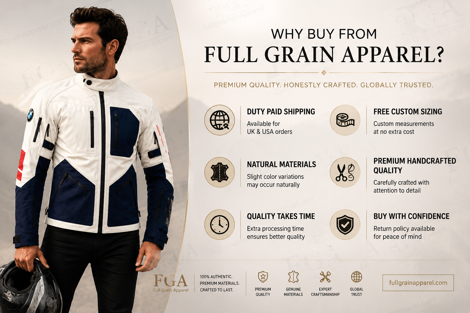 Men’s White BMW Motorcycle Touring Jacket with Armor By FGA
