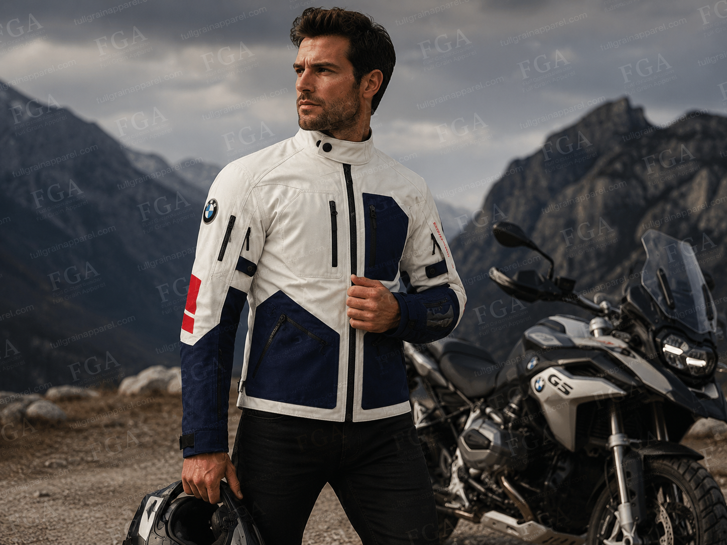 Men’s White BMW Motorcycle Touring Jacket with Armor By FGA