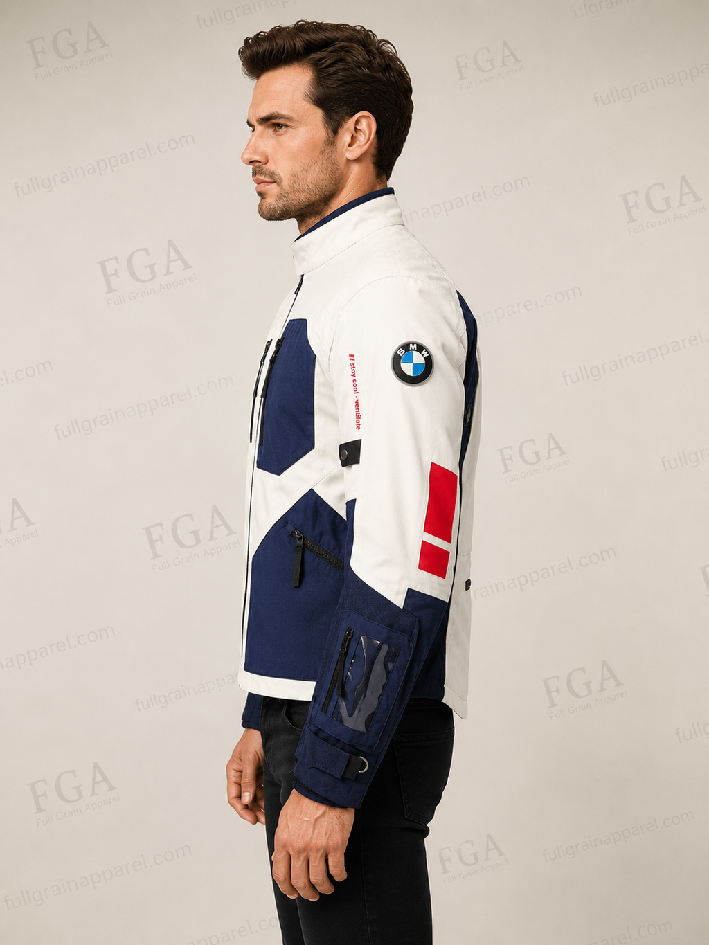 Men’s White BMW Motorcycle Touring Jacket with Armor By FGA