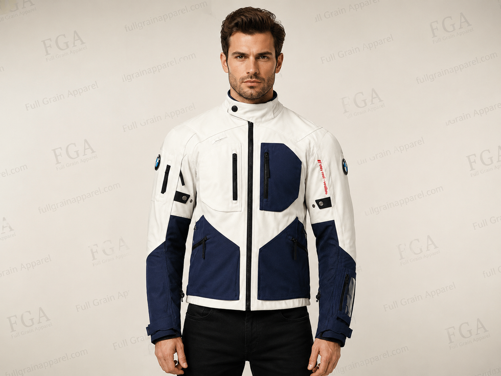 Men’s White BMW Motorcycle Touring Jacket with Armor By FGA