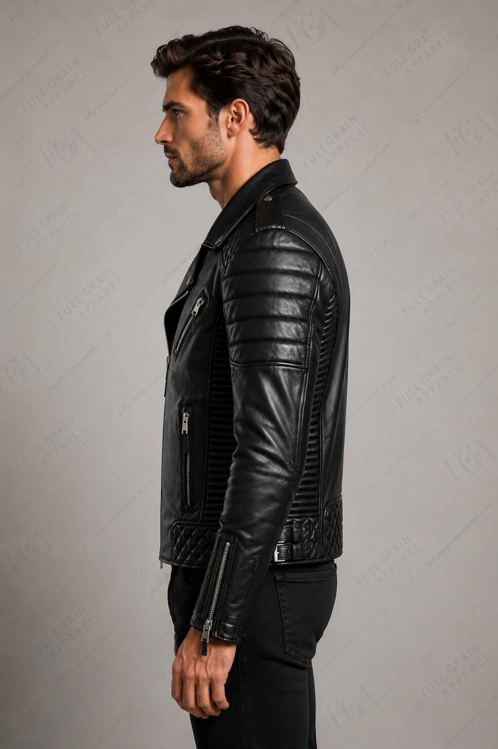Men's Black Biker Leather Jacket | Quilted Moto | Full Grain Apparel