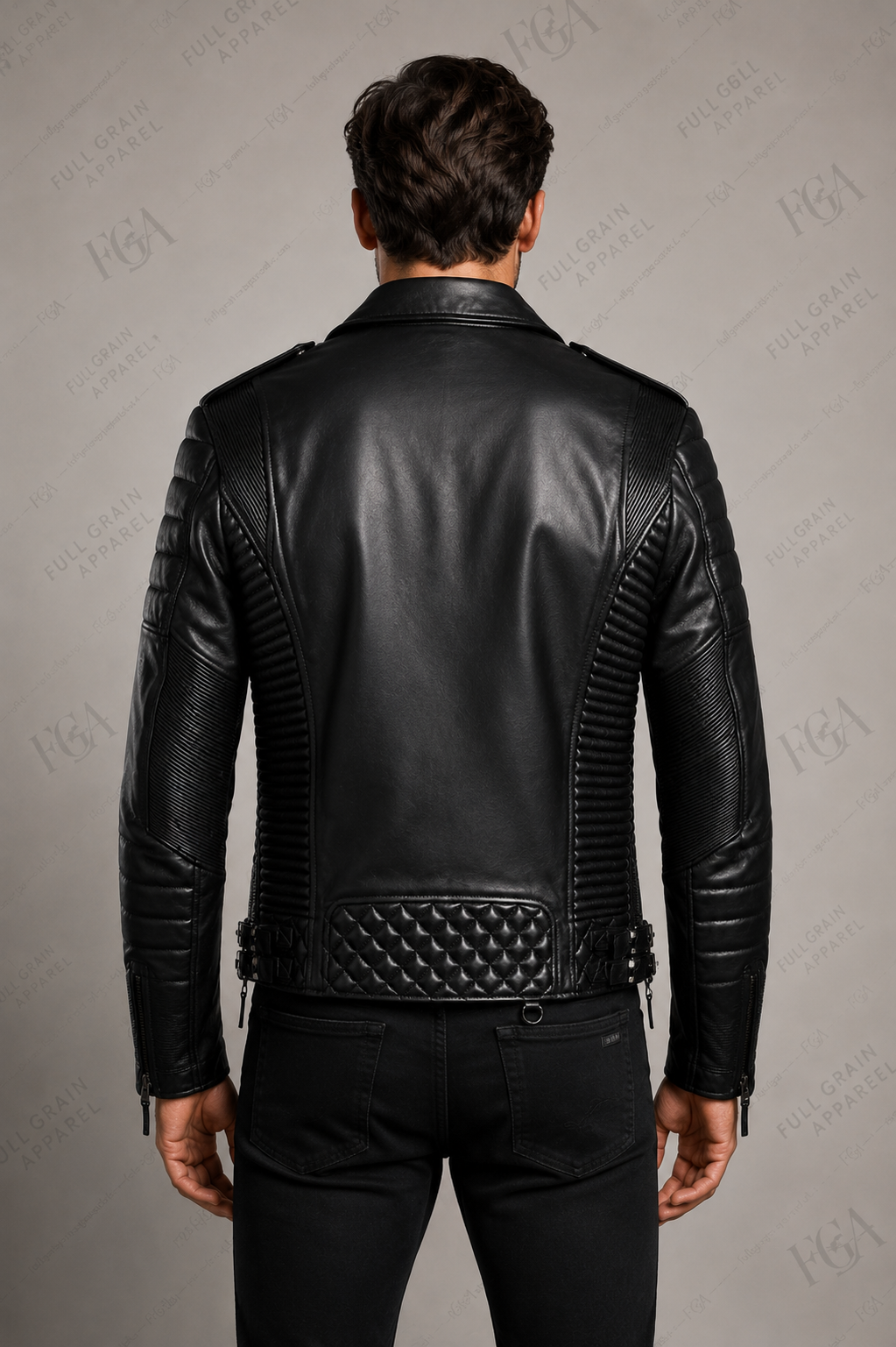 Men's Black Biker Leather Jacket | Quilted Moto | Full Grain Apparel