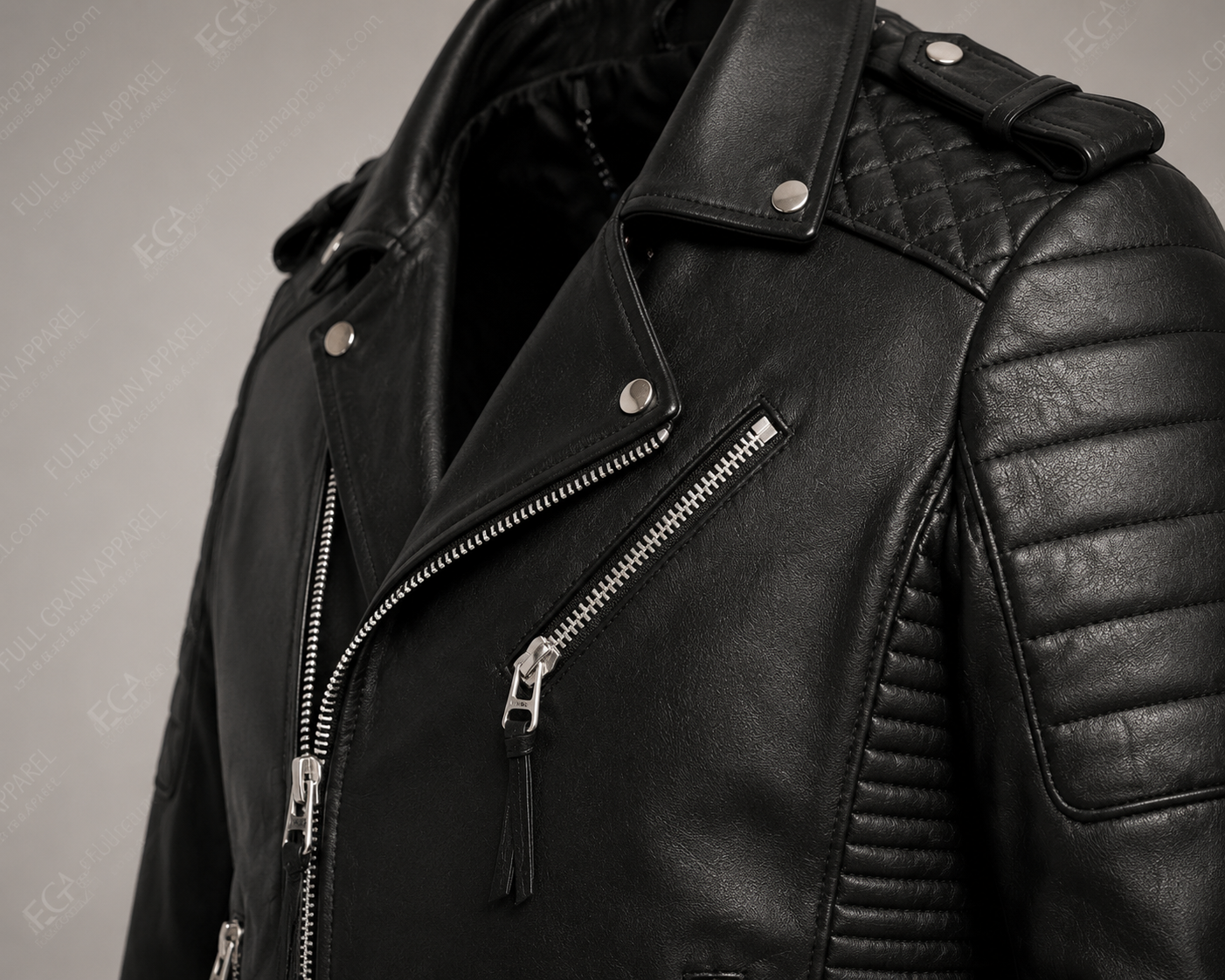 Men's Black Biker Leather Jacket | Quilted Moto | Full Grain Apparel