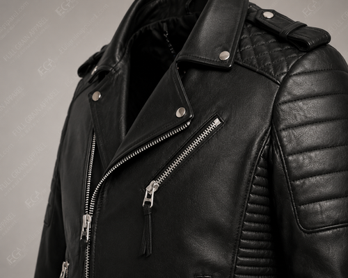 Men's Black Biker Leather Jacket | Quilted Moto | Full Grain Apparel