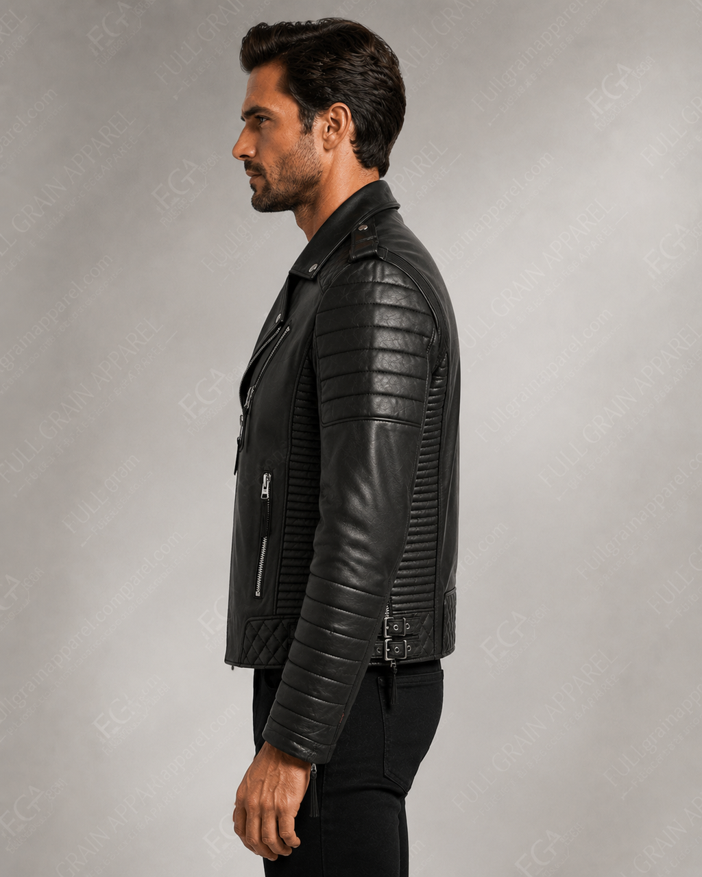 Men's Black Biker Leather Jacket | Quilted Moto | Full Grain Apparel