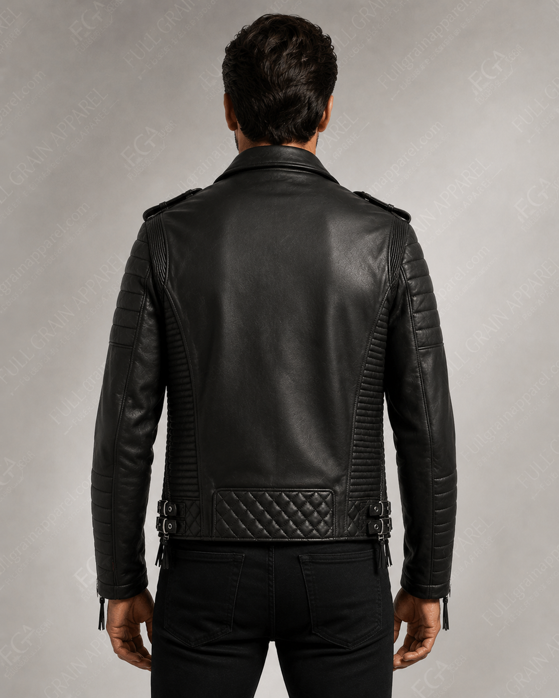 Men's Black Biker Leather Jacket | Quilted Moto | Full Grain Apparel