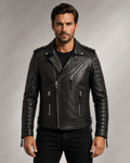 Men's Black Biker Leather Jacket | Quilted Moto | Full Grain Apparel