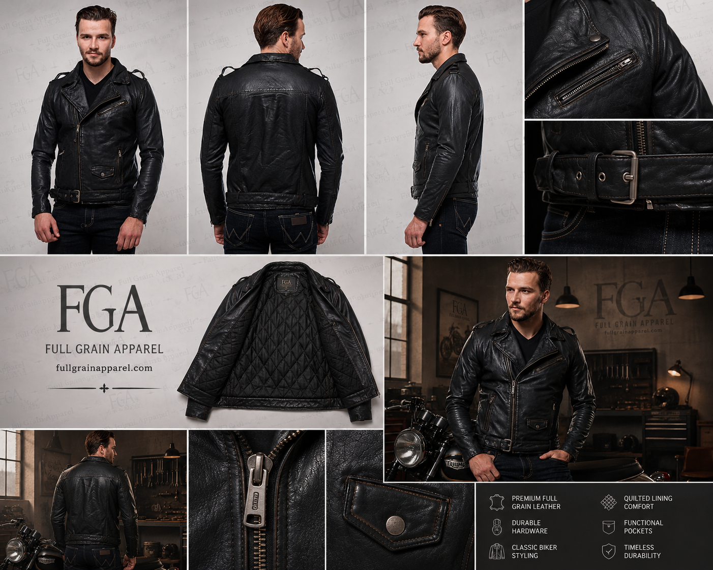 Men's Vintage Black Biker Leather Jacket | Moto | Full Grain Apparel