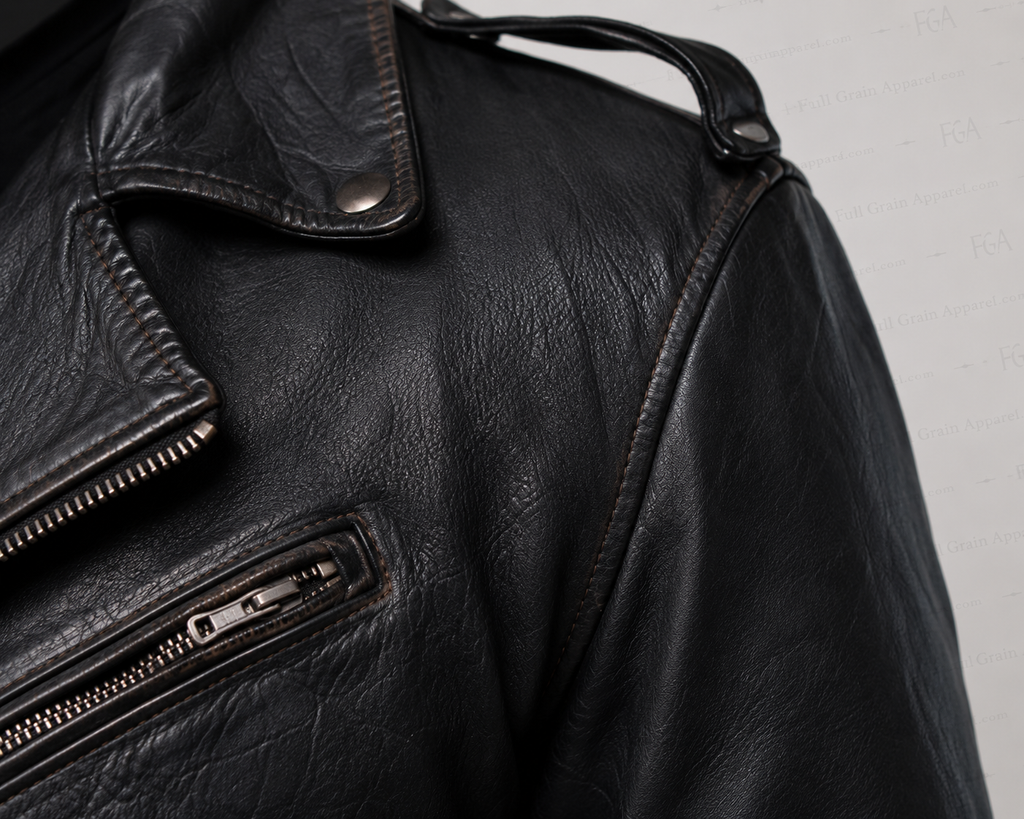 Men's Vintage Black Biker Leather Jacket | Moto | Full Grain Apparel