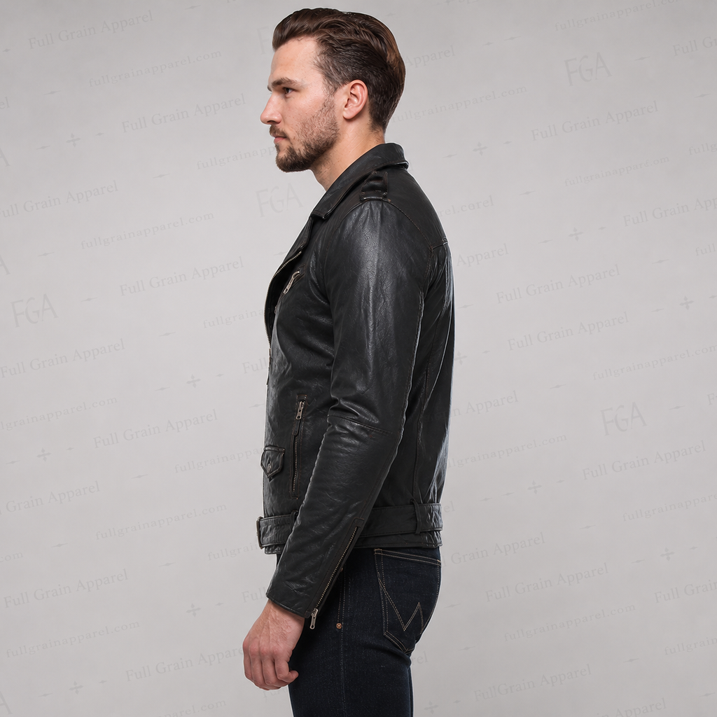 Men's Vintage Black Biker Leather Jacket | Moto | Full Grain Apparel
