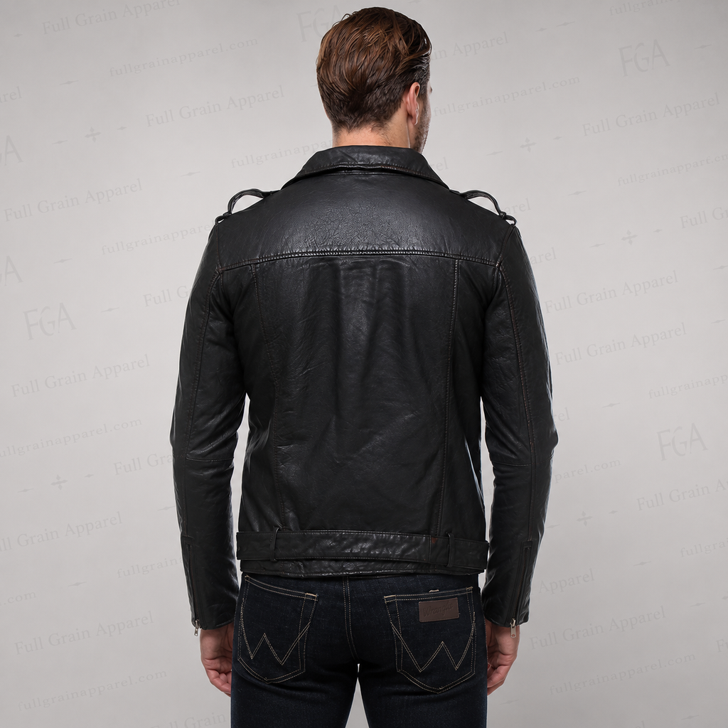 Men's Vintage Black Biker Leather Jacket | Moto | Full Grain Apparel