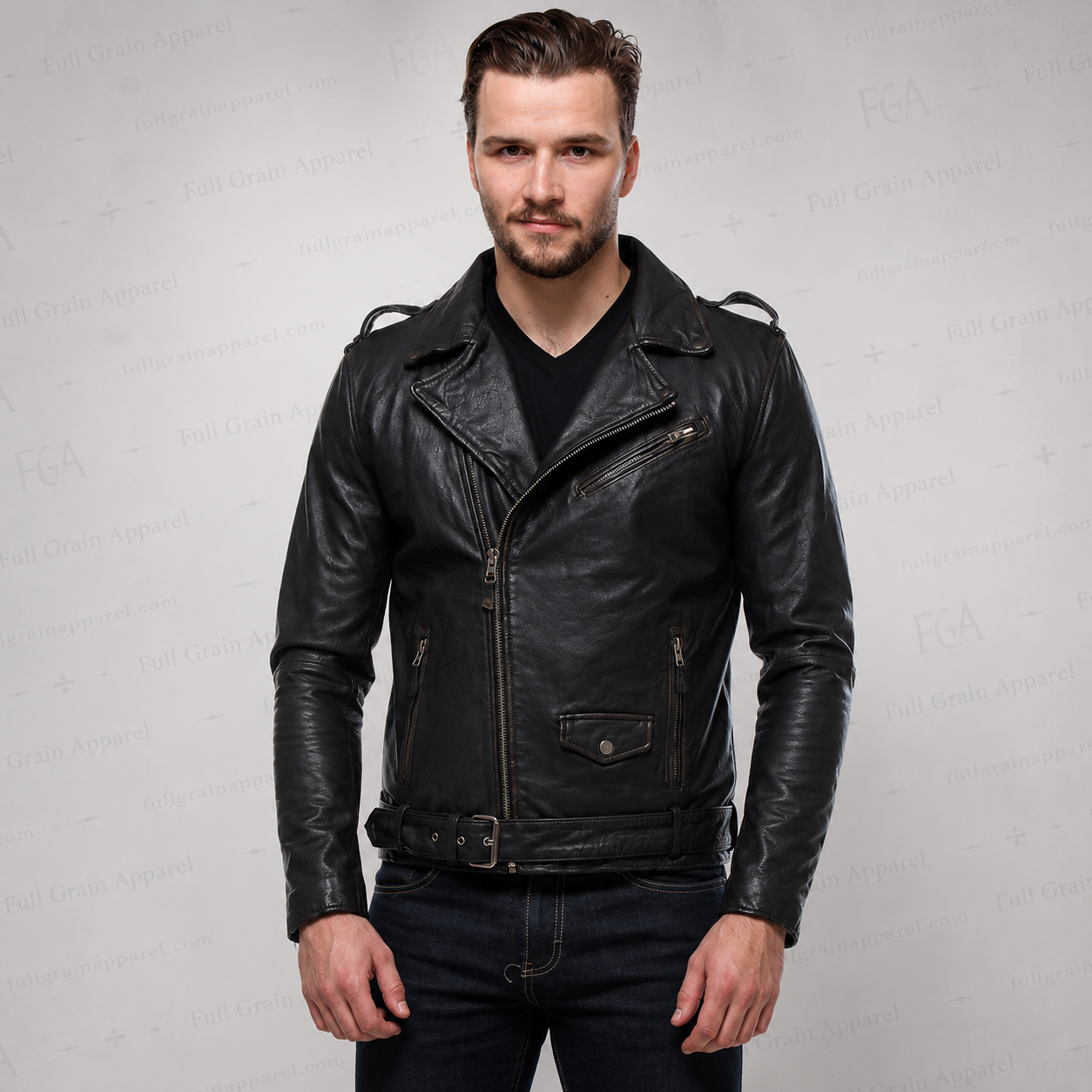 Men's Vintage Black Biker Leather Jacket | Moto | Full Grain Apparel