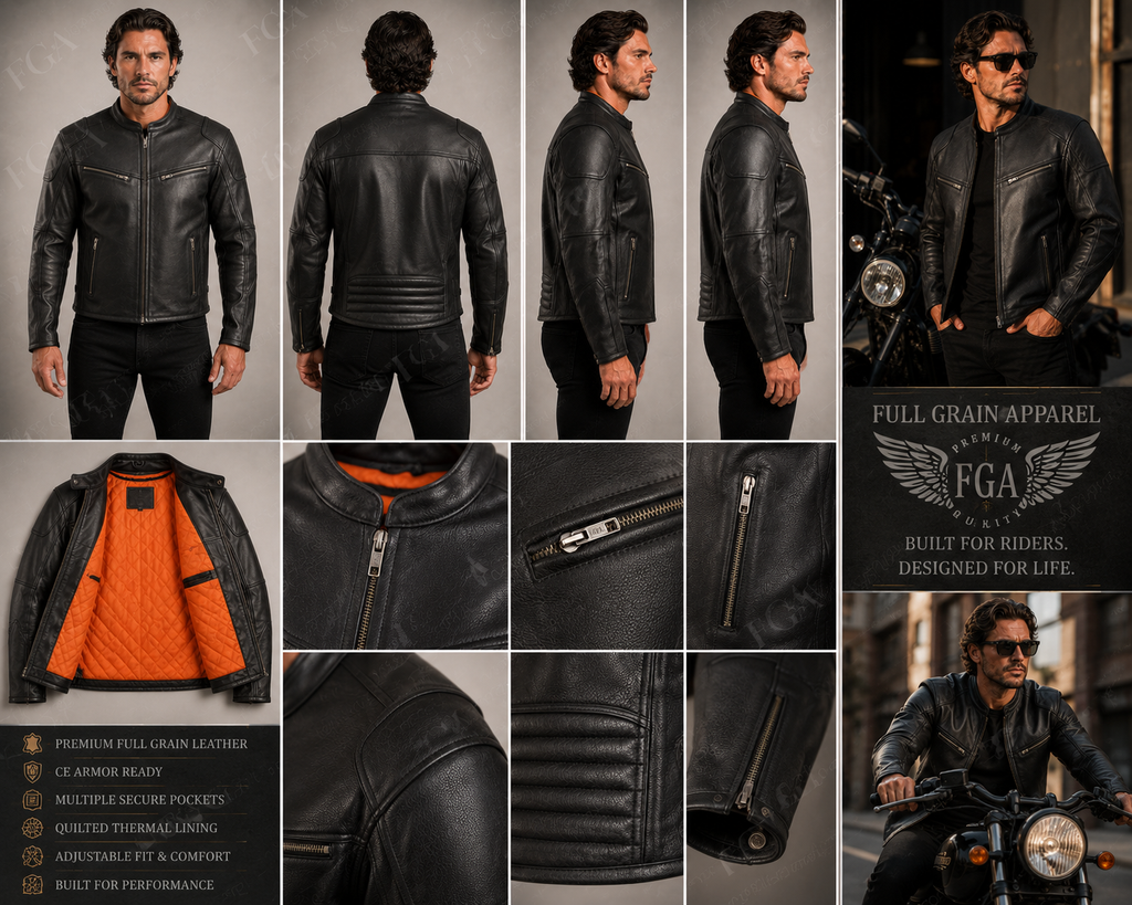 Men's Black Cafe Racer Leather Jacket | Moto Style | Full Grain Apparel
