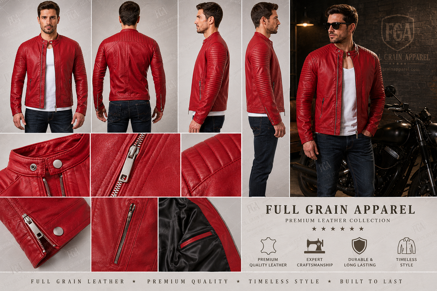 Men's Red Cafe Racer Leather Jacket | Moto Style | Full Grain Apparel