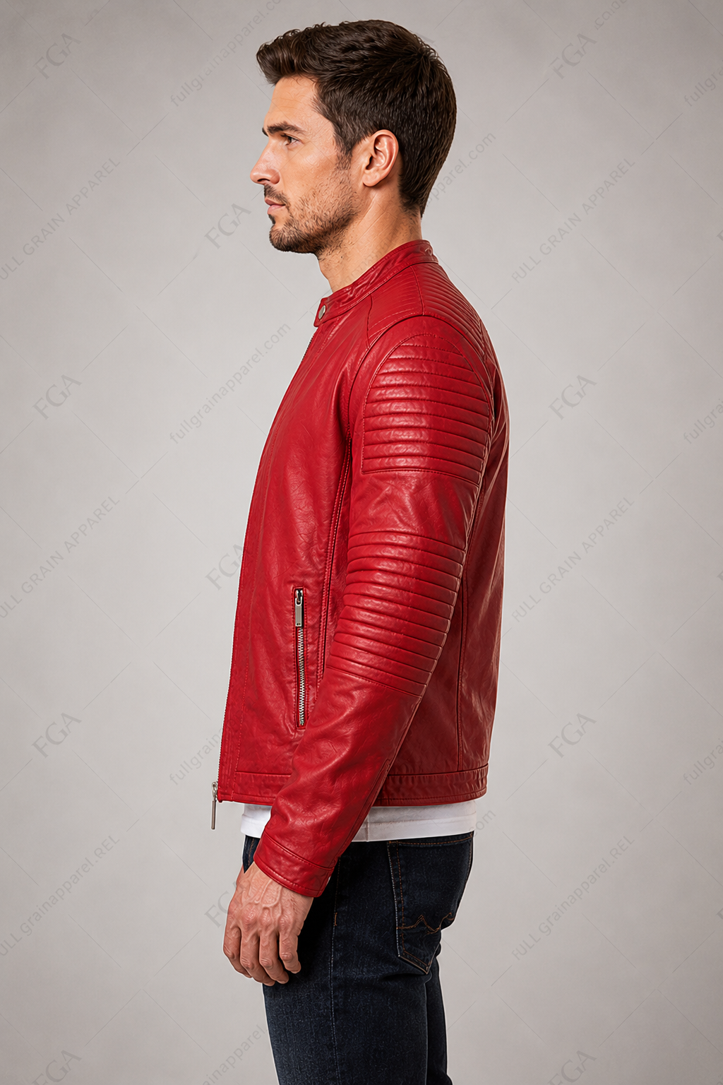 Men's Red Cafe Racer Leather Jacket | Moto Style | Full Grain Apparel
