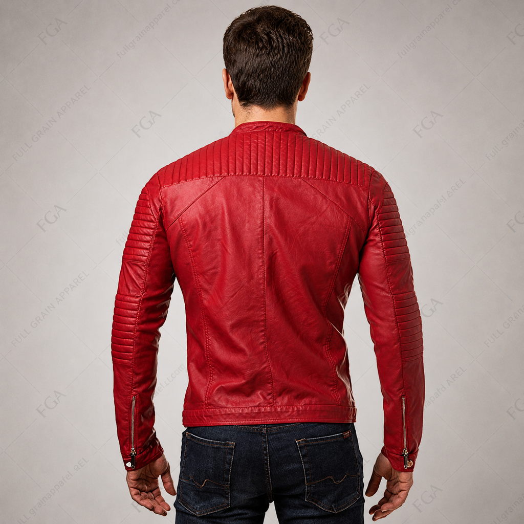 Men's Red Cafe Racer Leather Jacket | Moto Style | Full Grain Apparel