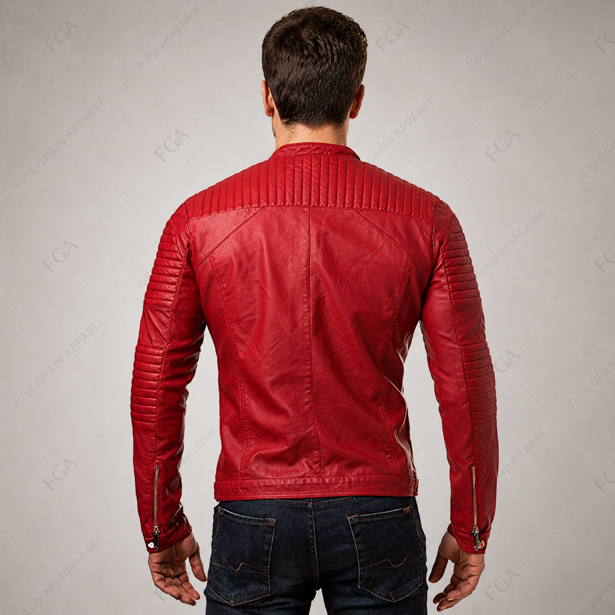Men's Red Cafe Racer Leather Jacket | Moto Style | Full Grain Apparel