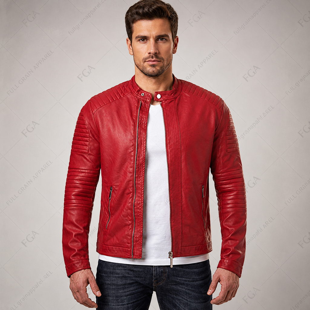 Men's Red Cafe Racer Leather Jacket | Moto Style | Full Grain Apparel