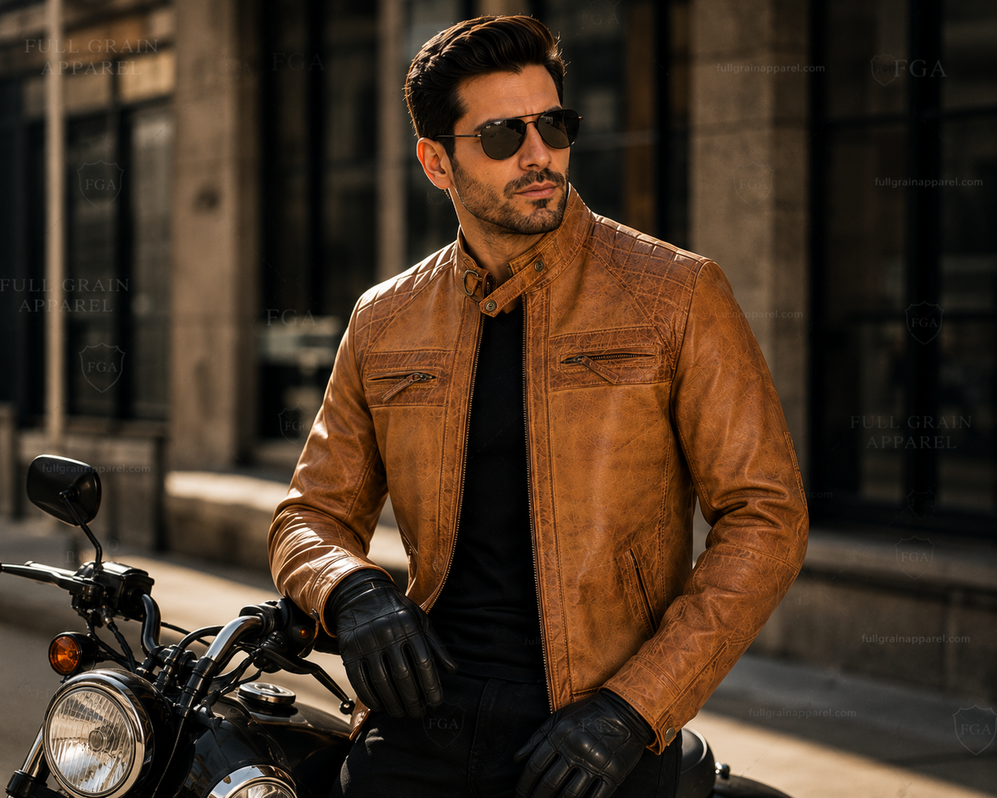 Men's Tan Cafe Racer Leather Jacket | Vintage Moto | Full Grain Apparel