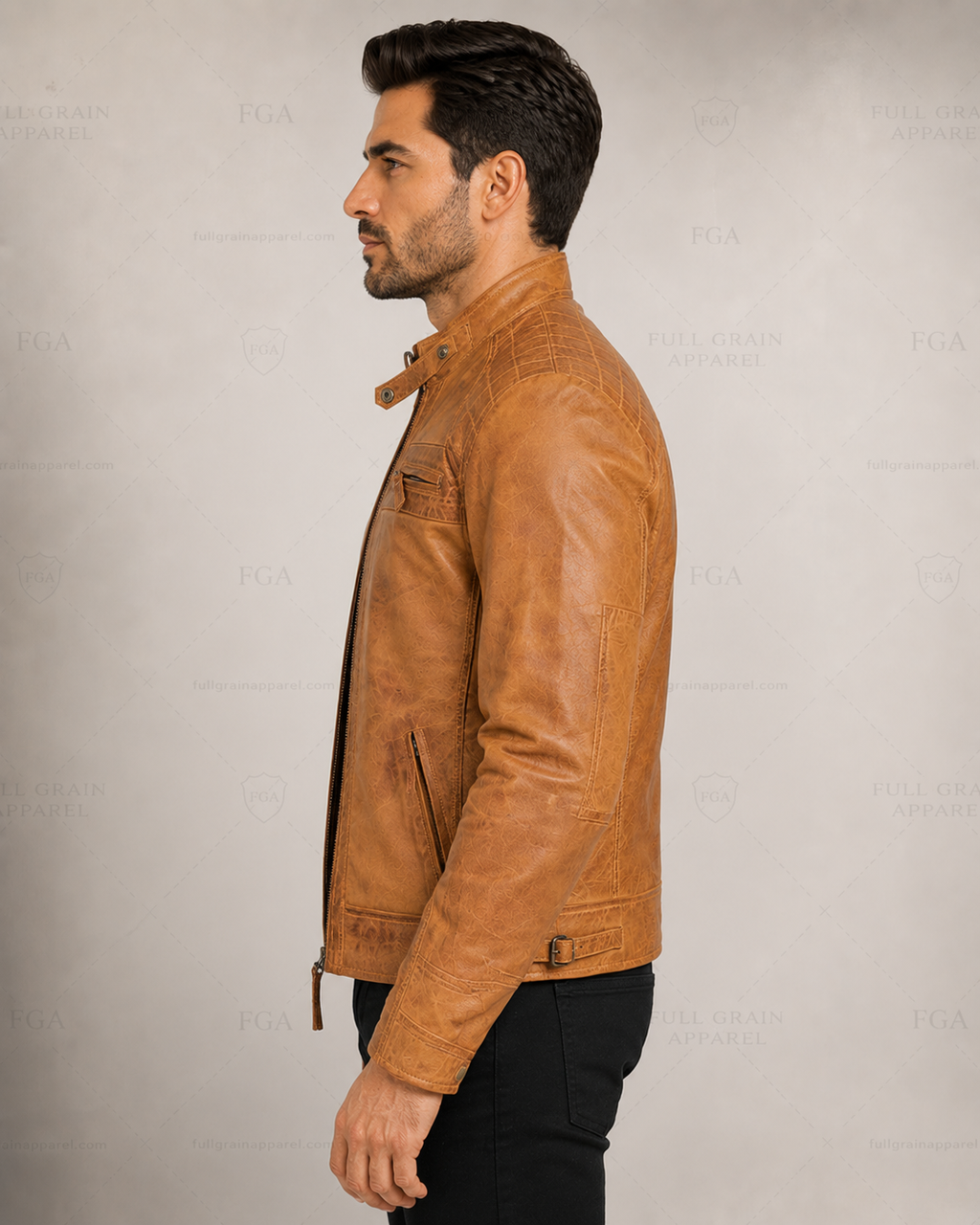 Men's Tan Cafe Racer Leather Jacket | Vintage Moto | Full Grain Apparel