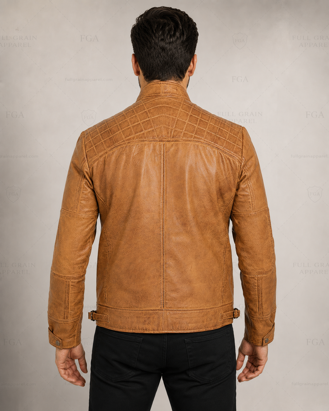 Men's Tan Cafe Racer Leather Jacket | Vintage Moto | Full Grain Apparel