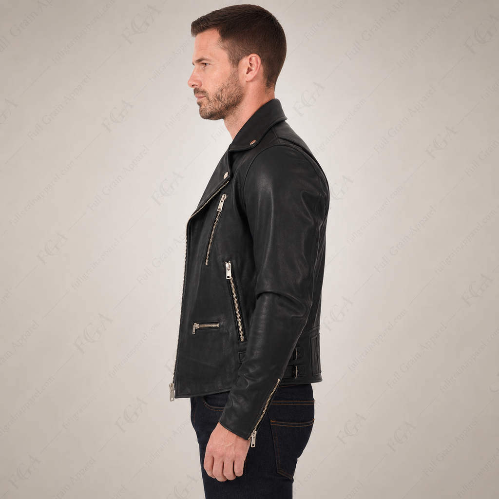 Men's Black Biker Leather Jacket | Asymmetric Moto | Full Grain Apparel
