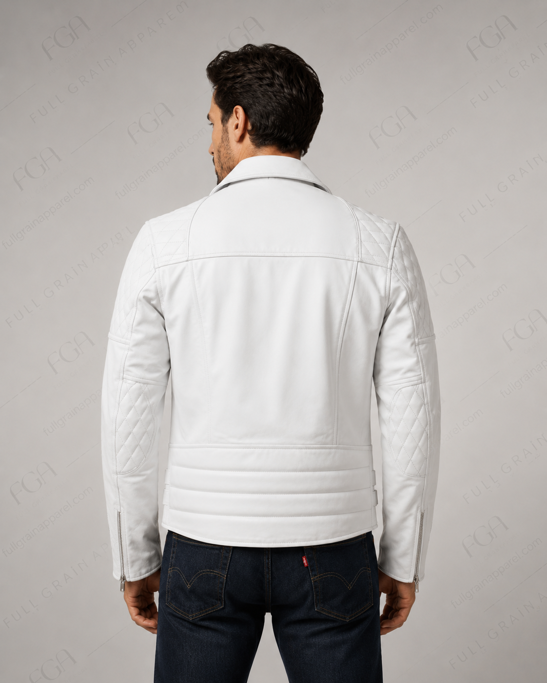 Men's White Biker Leather Jacket | Asymmetric Moto | Full Grain Apparel