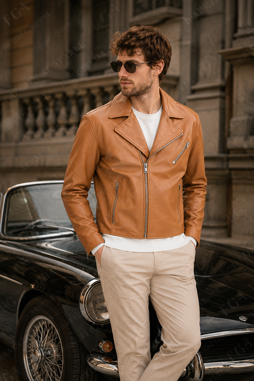 Men's Tan Biker Leather Jacket | Asymmetric Moto | Full Grain Apparel
