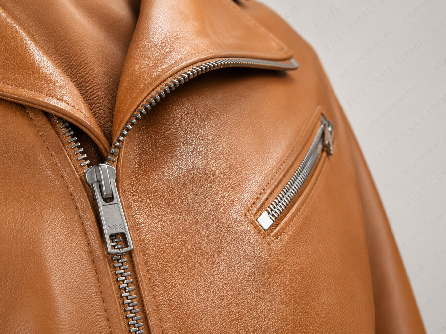 Men's Tan Biker Leather Jacket | Asymmetric Moto | Full Grain Apparel