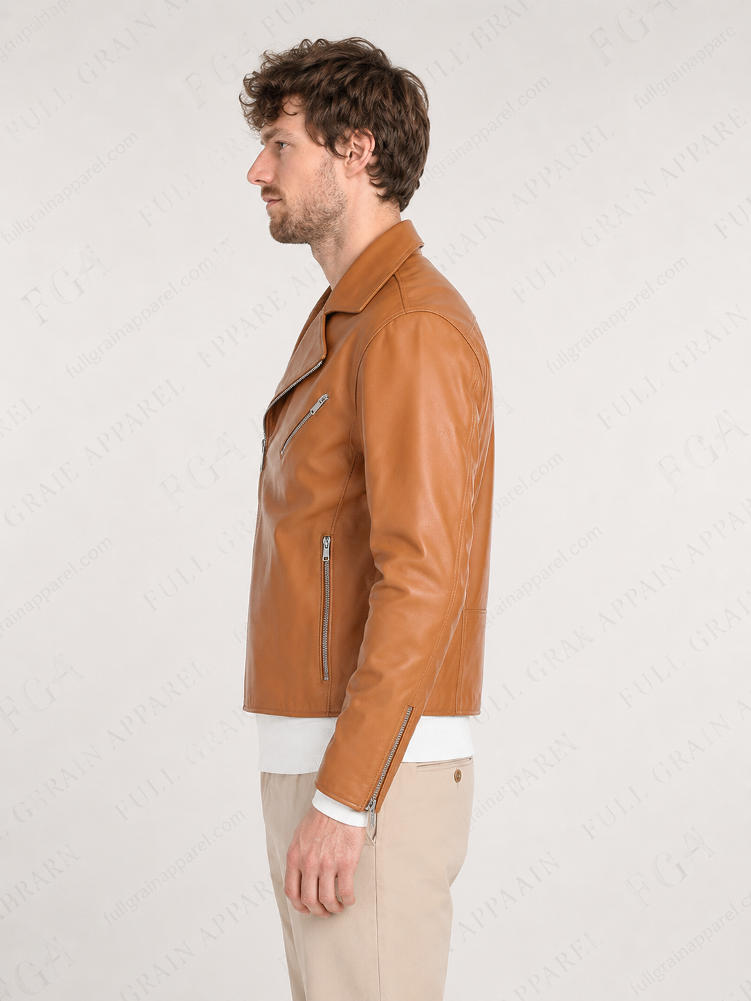 Men's Tan Biker Leather Jacket | Asymmetric Moto | Full Grain Apparel