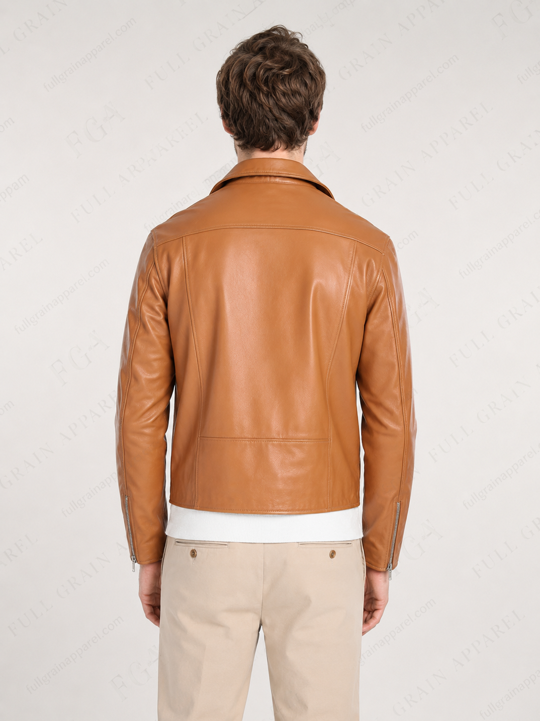 Men's Tan Biker Leather Jacket | Asymmetric Moto | Full Grain Apparel
