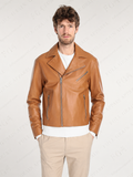 Men's Tan Biker Leather Jacket | Asymmetric Moto | Full Grain Apparel