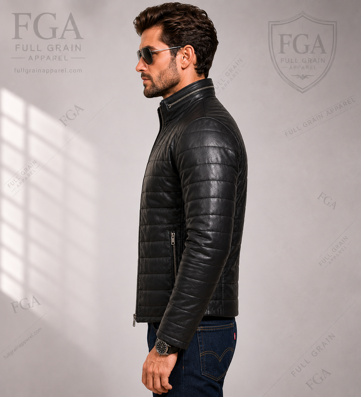 Men's Black Cafe Racer Leather Jacket | Quilted Moto | Full Grain Apparel