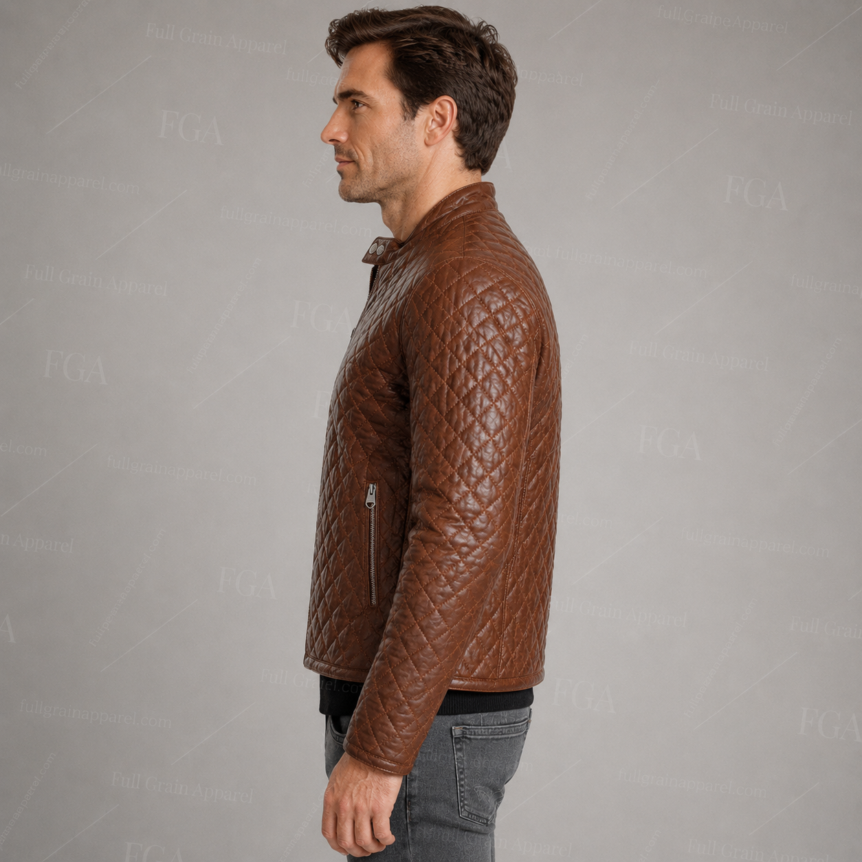 Men's Brown Cafe Racer Leather Jacket | Quilted Moto | Full Grain Apparel