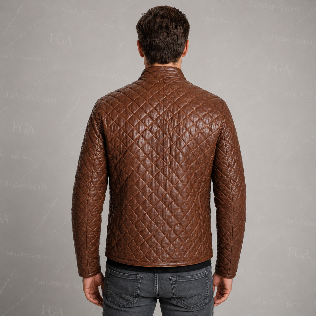 Men's Brown Cafe Racer Leather Jacket | Quilted Moto | Full Grain Apparel