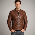 Men's Brown Cafe Racer Leather Jacket | Quilted Moto | Full Grain Apparel