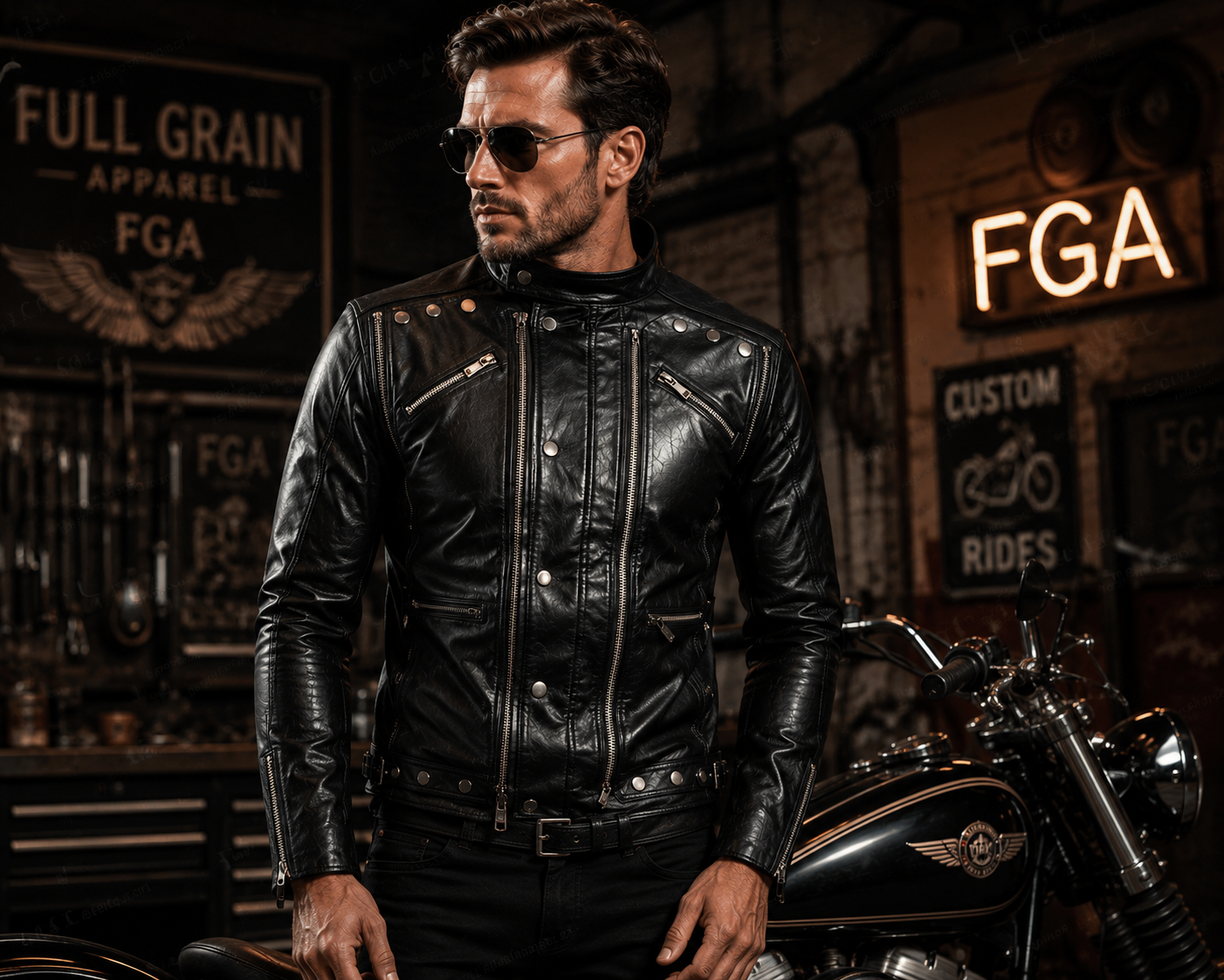 Men's Black Motorcycle Leather Jacket | Multi-Pocket | Full Grain Apparel
