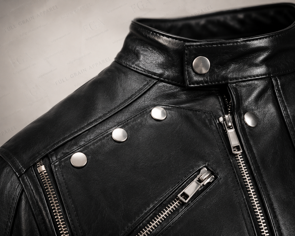 Men's Black Motorcycle Leather Jacket | Multi-Pocket | Full Grain Apparel